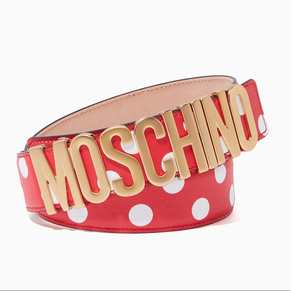 MOSCHINO SET, RED POLKA DOT LOGO BELT AND CROPPED HOODIE
